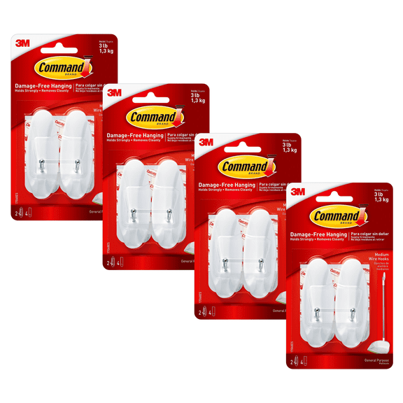 Command Medium Designer Wire Hooks: (White) [8-pack] 17068ES