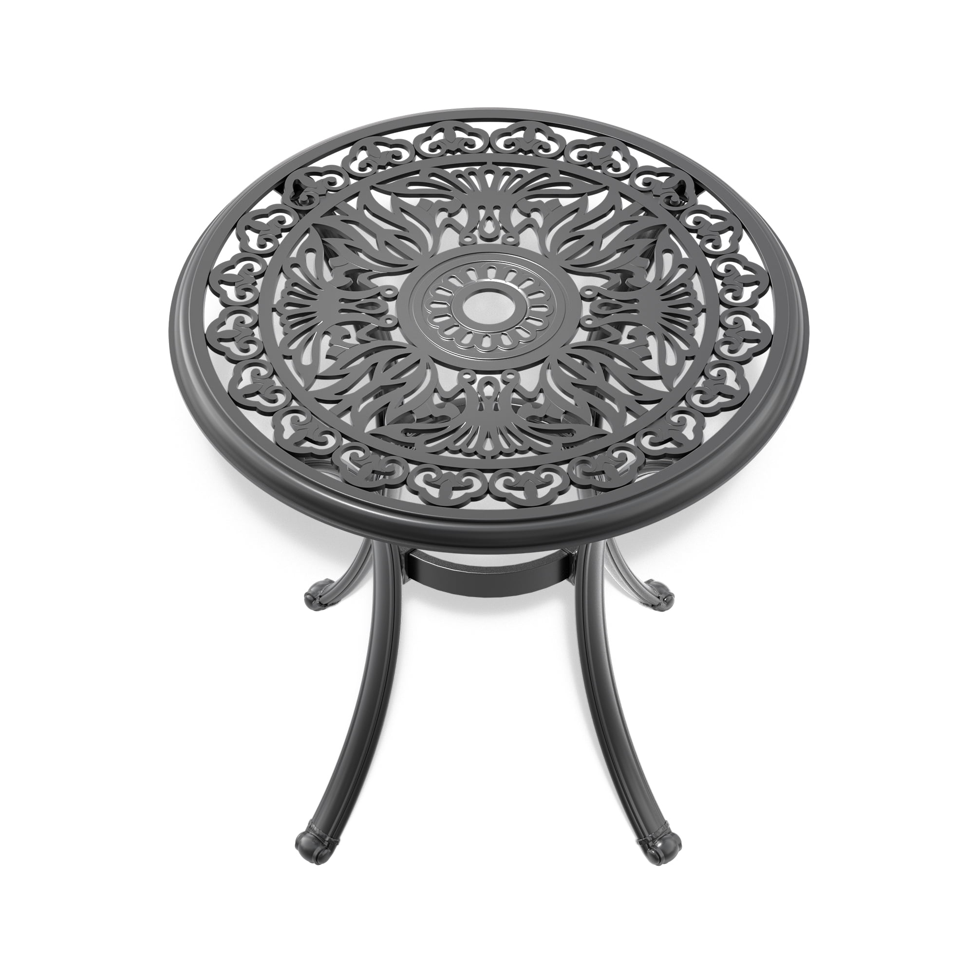Round Cast Aluminum Patio Dining Table with Black Frame and Umbrella Hole for Garden Deck, Black