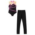 thumbnail image 3 of YEAHDOR Kids Girls Metallic Stripes Dance Leotard with Leggings Tights Gymnastics Training Ice Skating Outfit Hot Pink 10, 3 of 5