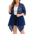 thumbnail image 1 of Chales de encaje de ganchillo para mujer GRACE & GRANDEUR en talla grande, livianos, con frente abierto, cubiertas casuales, cárdigans 2X en azul, 1 of 1