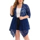 thumbnail image 1 of Chales de encaje de ganchillo para mujer GRACE & GRANDEUR en tallas grandes, livianos, con frente abierto, cubiertas casuales, cárdigans 1X azul, 1 of 1