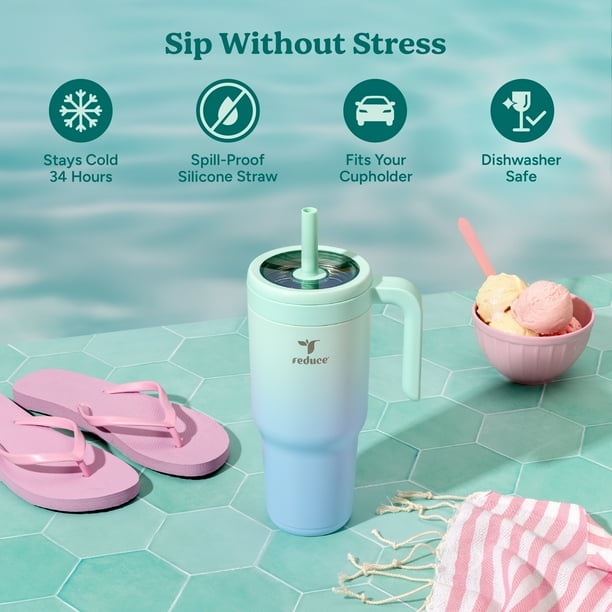 Reduce Chiller 34oz Spill-Proof Tumbler with Handle, Mint Chip