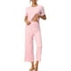 thumbnail image 2 of Conjuntos de pijama para mujeres INSPIRE CHIC, cuello redondo, manga corta, sólido, acanalado, ropa de dormir casual, pijamas para damas, XL, rosa claro, 2 of 6