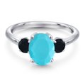 thumbnail image 3 of Gem Stone King 925 Sterling Silver Green Turquoise and Black Onyx Engagement Ring for Women | 1.94 Cttw | Oval 9X7MM | Gemstone Birthstone | Size 9, 3 of 6