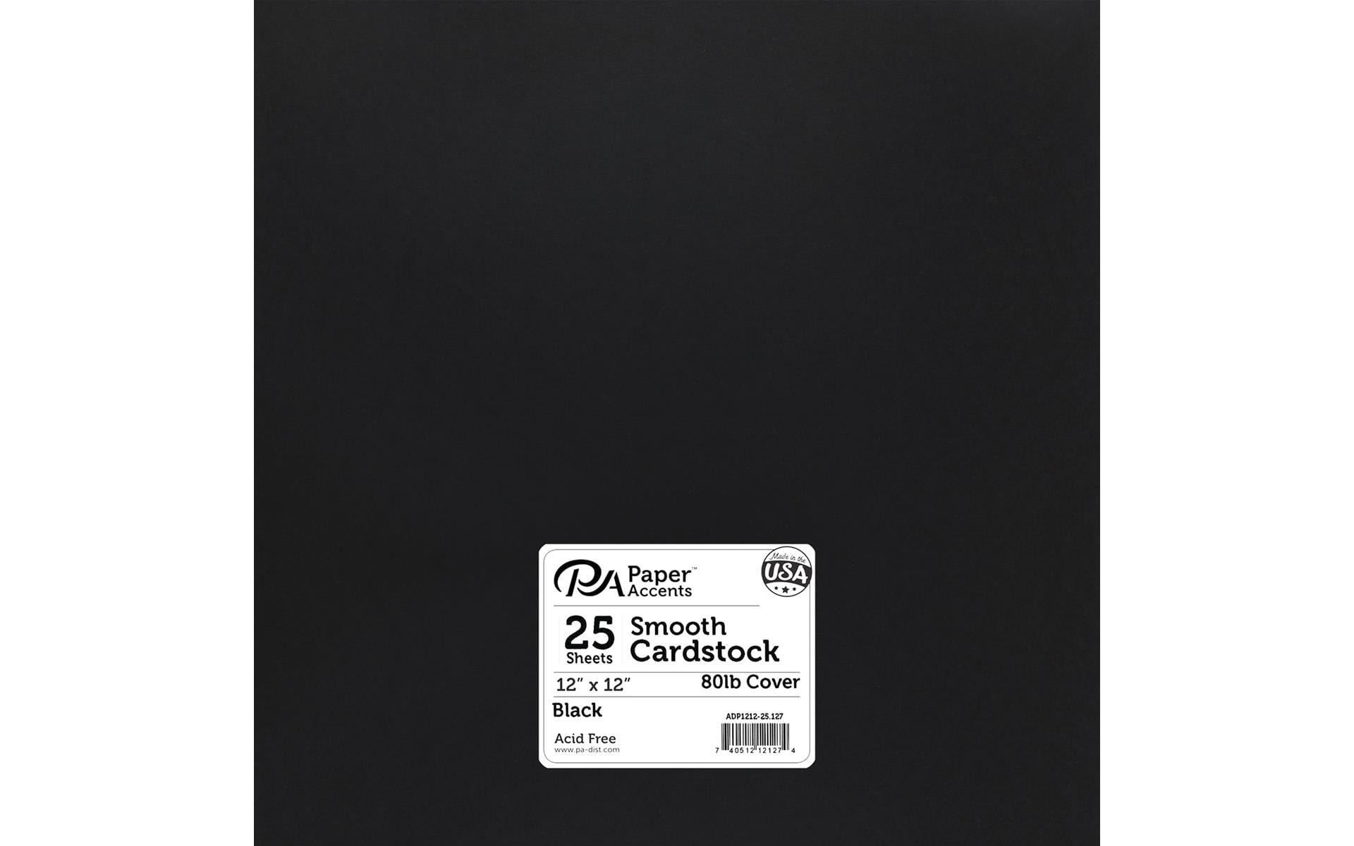 PA Paper Accents Smooth 80lb Cardstock 12x12 Black 25 Sheets