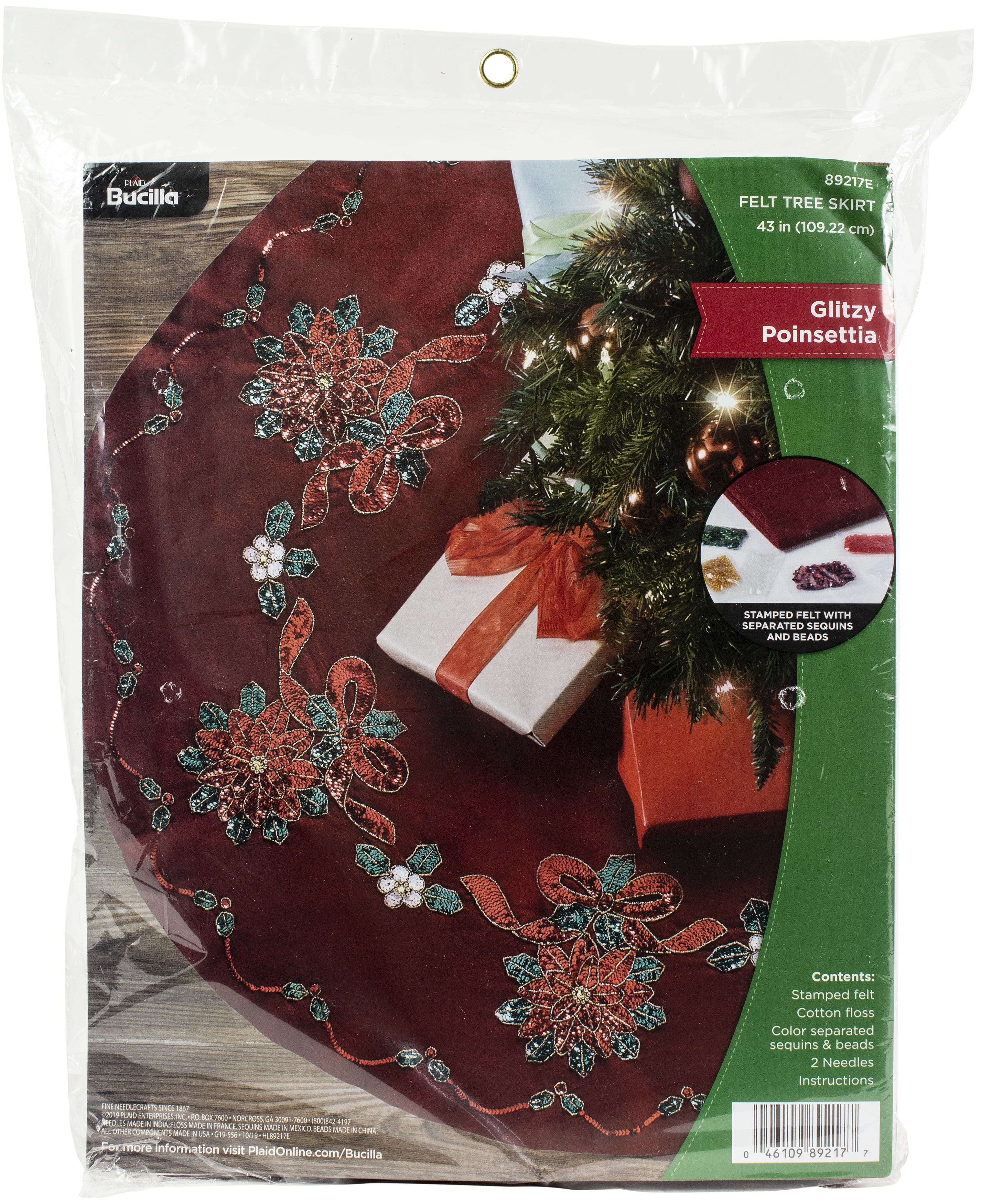 Bucilla Felt Tree Skirt Applique Kit 43" RoundGlitzy Poinsettia