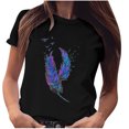 thumbnail image 3 of Mikilon Chemise à Imprimé Plumes pour Femmes et Filles, Manches Courtes, Blouse, 3 of 7