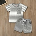 thumbnail image 2 of Krdevn Toddler Boys' Striped Shirt & Shorts Set, Casual Summer 2-Piece Outfit,Grey, 2 of 4