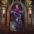 thumbnail image 6 of Purple Rose Cross Sun Visor Hanging Decoration - Rose Hanging Decor 2D Flat Stained Acrylic Stained Glass Hanging Decoration for Christmas Room Aesthetic Garden Yard and Balcony Decor - 1 Ornament, 6 of 8
