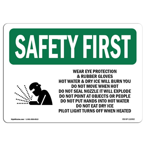 OSHA SAFETY FIRST Sign - Wear Eye Protection & Rubber With Symbol | Choose from: Aluminum, Rigid Plastic or Vinyl Label Decal | Protect Your Business, ...