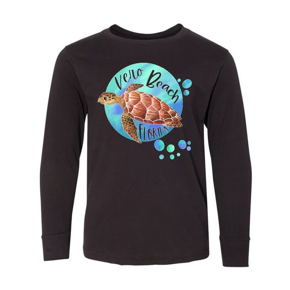 Inktastic Vero Beach, Florida Swimming Sea Turtle with Bubbles Long Sleeve Youth T-Shirt