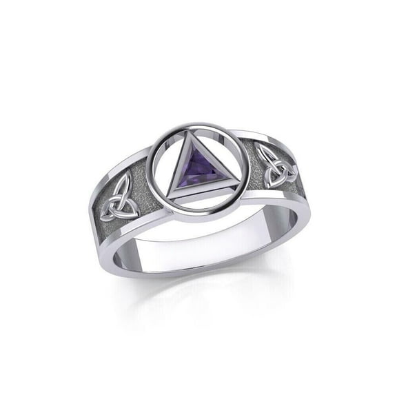 AA Symbol Recovery Trinity 925 Sterling Silver Genuine Amethyst Ring Jewelry