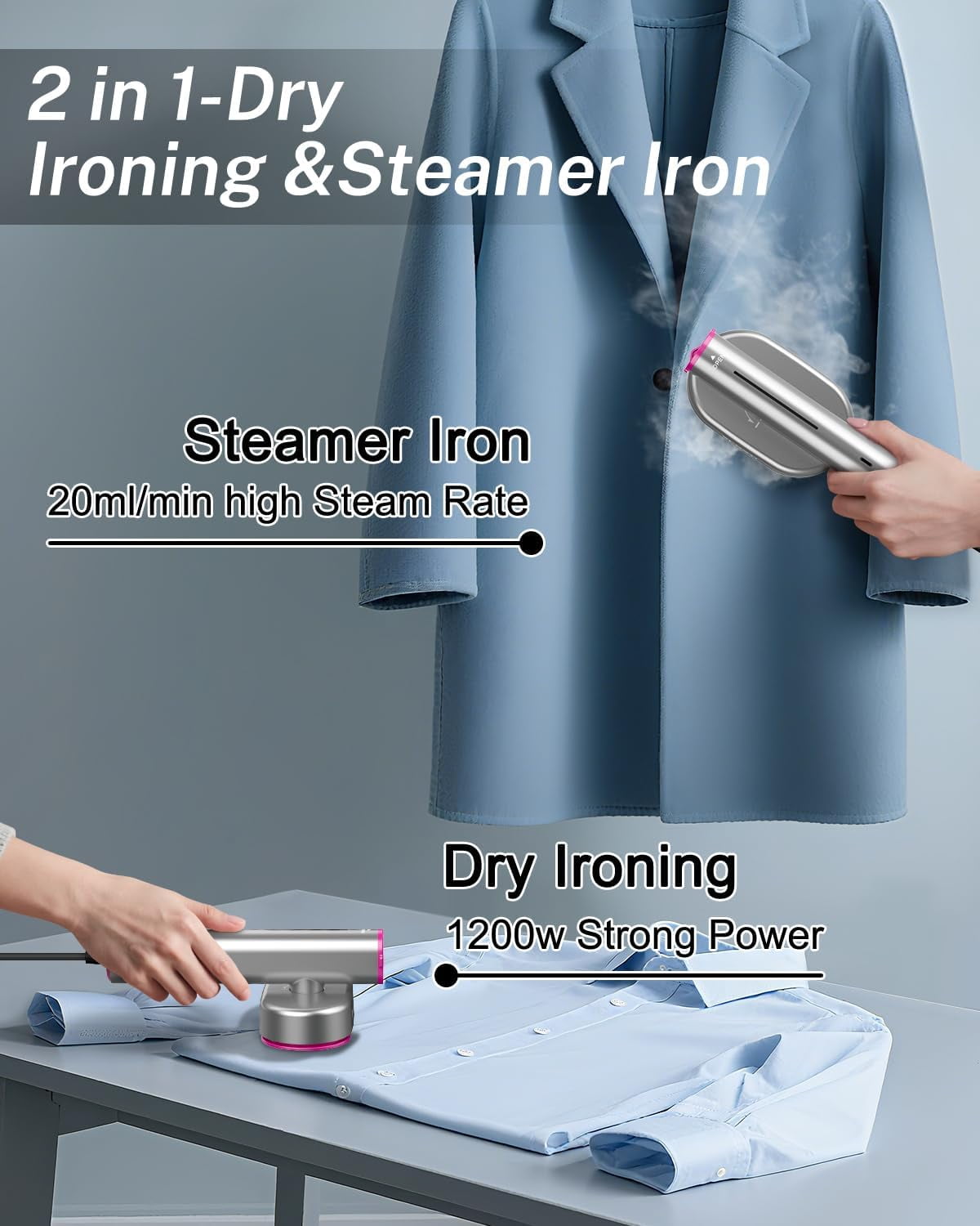 ELORTI Handheld Fabric Steamer for Clothes, Fast 10s Heat-Up, Powerful Steam for Wrinkles, Portable Travel Garment Steamer