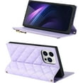 thumbnail image 6 of Crossbody Wallet for iPhone 13 Pro Max Case with Adjustable Lanyard Strap Card Holder 6.7",PU Leather Zipper Handbag Purse Kickstand Lattice Pattern Cover Case for Men Women Girl,Purple, 6 of 7