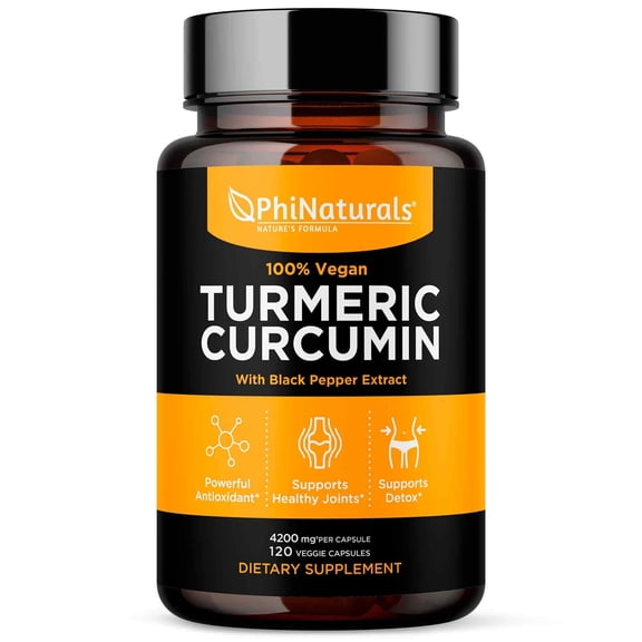 Turmeric Curcumin Supplement with Black Pepper Extract - 4200 mg Whole Curcuma Root Equivalent Per 3 Capsules Serving - Tumeric Pills by PhiNaturals