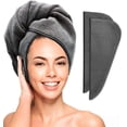 thumbnail image 1 of Toalla de Microfibra Scala para el Cabello Estilo Turbante Antiespumante Súper Absorbente Secado Rápido Gris Paquete de 2, 1 of 7