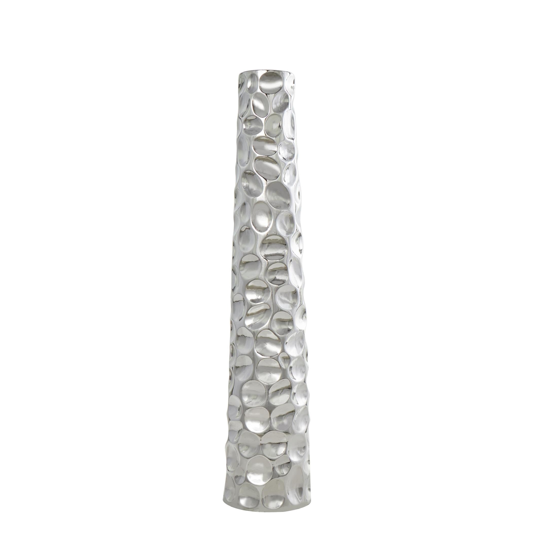 DecMode 39" Geometric Bubble Silver Ceramic Vase with Concaved Circles