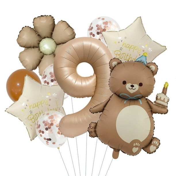 Set de globos con forma de oso de peluche y margaritas, 10 unidades, con globo con 9 números