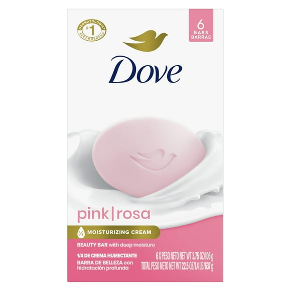 Jabón Dove Beauty Bar Pink Rosa, 6 x 100 g, limpia e hidrata