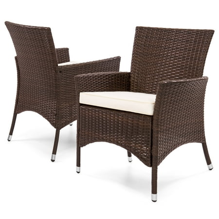 Wicker Chairs Vintage Best Choice Products Set of 2 Modern Contemporary Wicker Patio Dining Chairs for Backyard, Patio, Garden w/ Water-Resistant Cushions, Brown ()