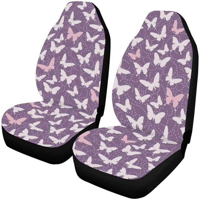 ABPHQTO Juego de 2 fundas para asientos de coche, mariposas blancas y rosas, Protector Universal para asientos delanteros de coche, apto para coche, SUV, sedán, camión