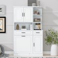 thumbnail image 2 of Euroco Tall Freestanding Storage Cabinet with Drawers and Doors, Adjustable Shelves, Flip Drawer Design, Modern Organizer Cabinet for Bathroom, Living Room, or Office, White MDF Cabinet, 2 of 9