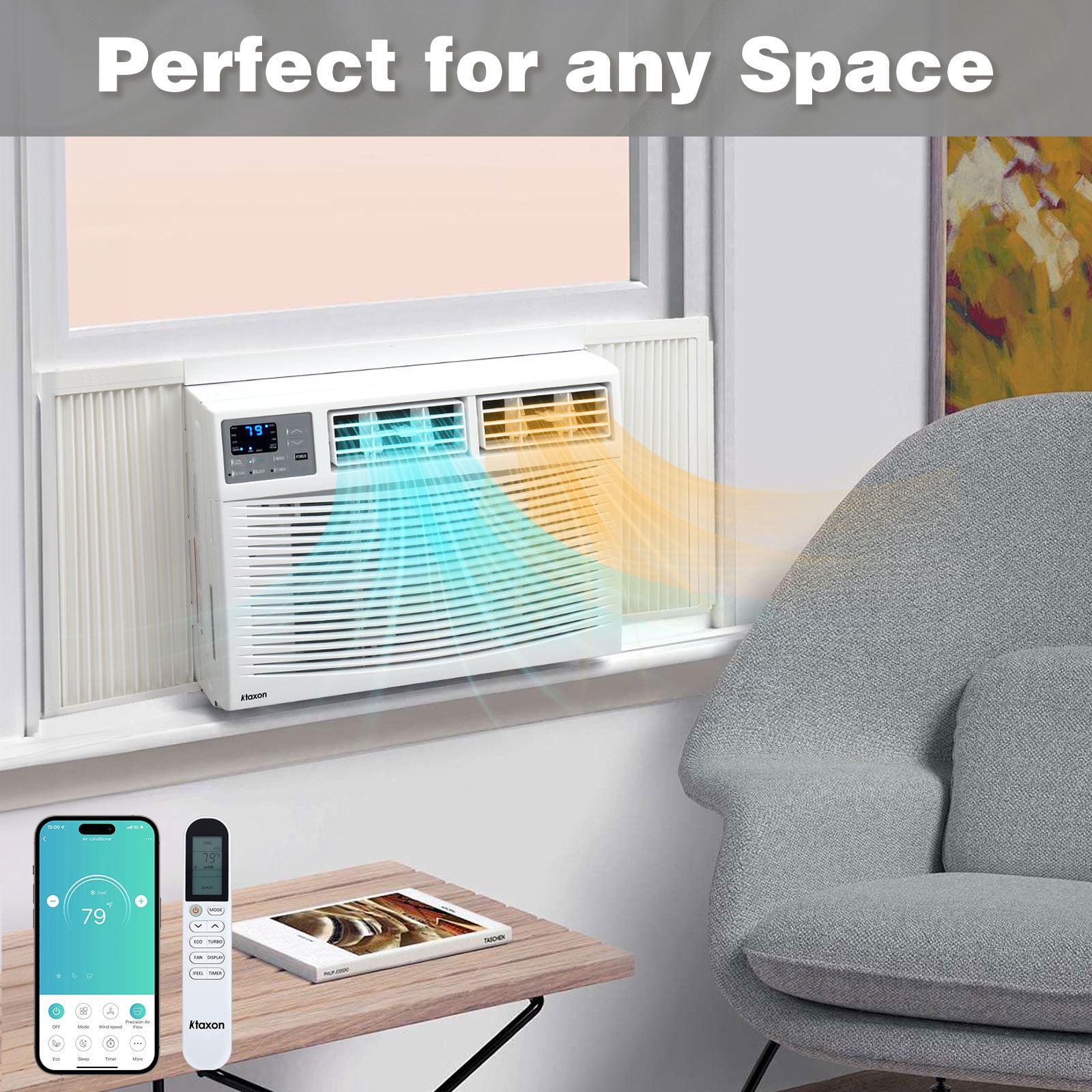 Ktaxon 18000 BTU Window Air Conditioner with Heat, Window AC Unit & Heater Combo with APP & Voice Smart Control, Timer Function & Easy Installation Kit, Work with Alexa/Google Assistant, 208/230V