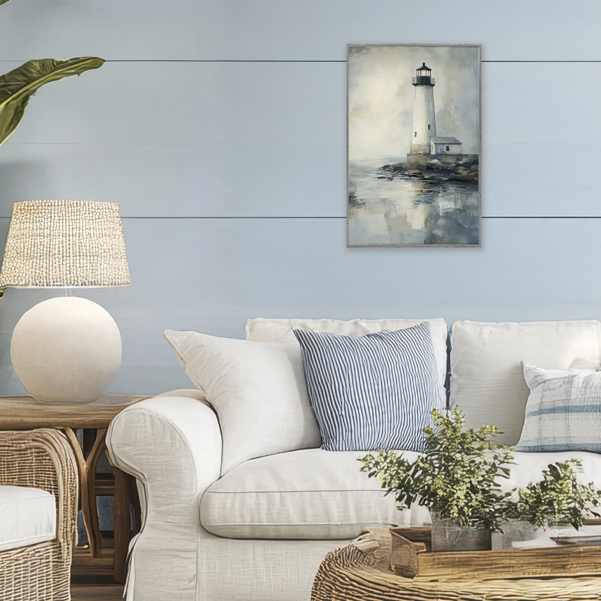 Stupell Industries Moody Lighthouse Reflecting Gray Framed Giclee Art, design by Petal Prints Design