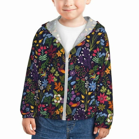 

Gaeub Flowers And Birds Print Athletic Sun Protection Hoodie for Kids Long Sleeve Outdoor UV Shirt Running Fishing Top for Boys Girls-18 Months