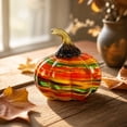 thumbnail image 5 of Hand Blown Glass Pumpkin, Multicolor Swirl Art Glass Figurine for Thanksgiving Tabletop Centerpiece, Halloween Ornament, Fall Harvest Home Decor Accent, 5 of 7