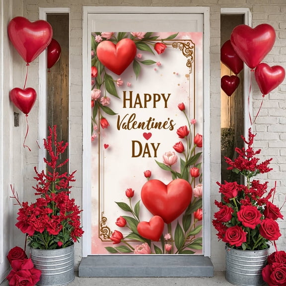 Heart-shaped Love Banner Puppy Pattern Heart Display Red Pink Rose Decor Romantic Backdrop for Valentine's Day Wedding Pet Party