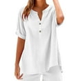 thumbnail image 3 of Olyvenn Linen Shirts for Women Trendy 2025 Plus Size Short Sleeve Button V Neck Summer Tops Casual Oversized Tshirt Blouses White XXXL, 3 of 5