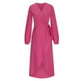 thumbnail image 5 of ylioge Wedding Guest Dresses for Women, Womens Formal Gowns and Evening Dresses Elegant Long Sleeve V Neck Solid Color High Waist with Swing Pleated Slit Side Hem Midi Dresses Fall, 5 of 7