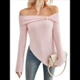 thumbnail image 2 of Suéter de Punto con Hombros Descubiertos y Lazo para Mujer, Blusa con Abertura Lateral, Ropa Estética Y2K de Moda Rosa XXL, 2 of 10