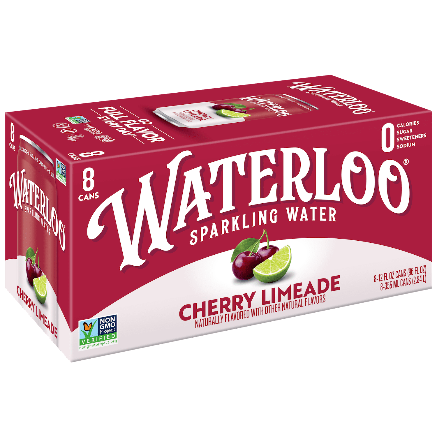 (3 pack) Waterloo Sparkling Water, Cherry Limeade, 12 fl oz, 8 Pack Cans