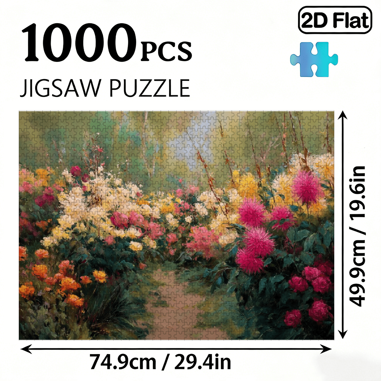 A Box of (1000pcs) Adult Puzzles, with a Design of 'Flower Path in Deep Spring', High Difficulty, Suitable for Adults, Family Entertainment. 29.4*19.6 in
