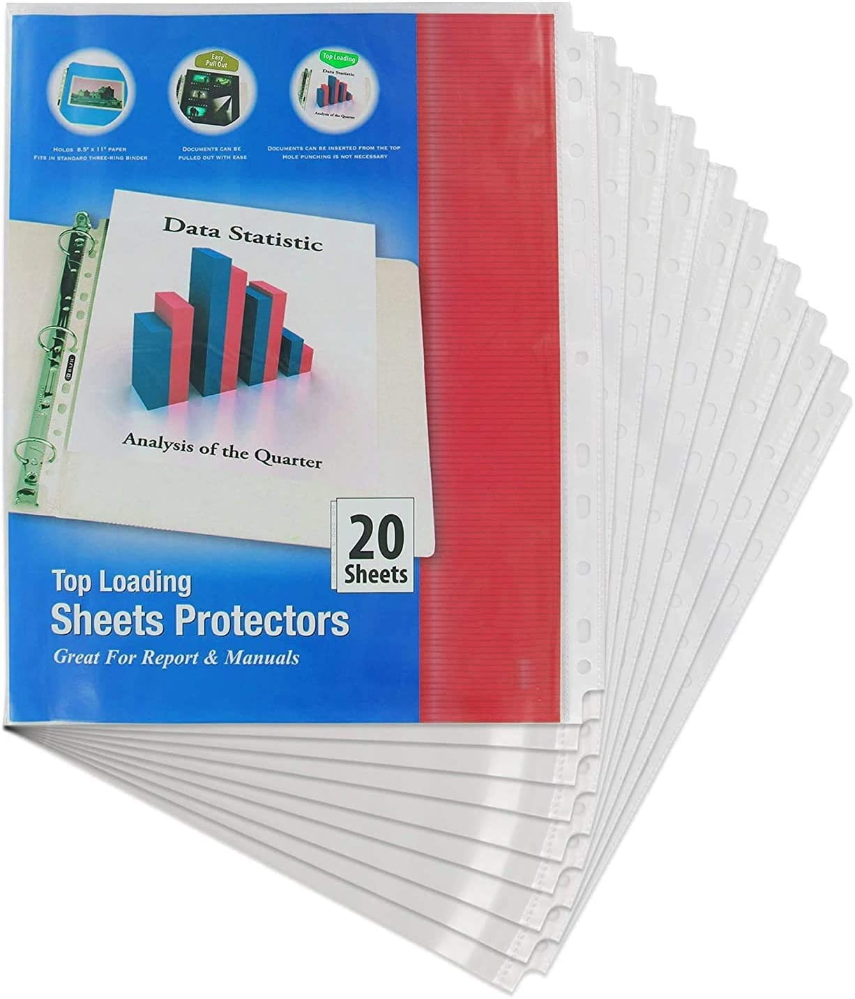 Top Loading Sheet Protectors Holds 8.5' x 11' Paper Fits in Standard Three Ring Binder Documents can be Inserted from The Top Hole Punching is not Necessary - 20 Per Pack (Pack of 2) - by Emraw