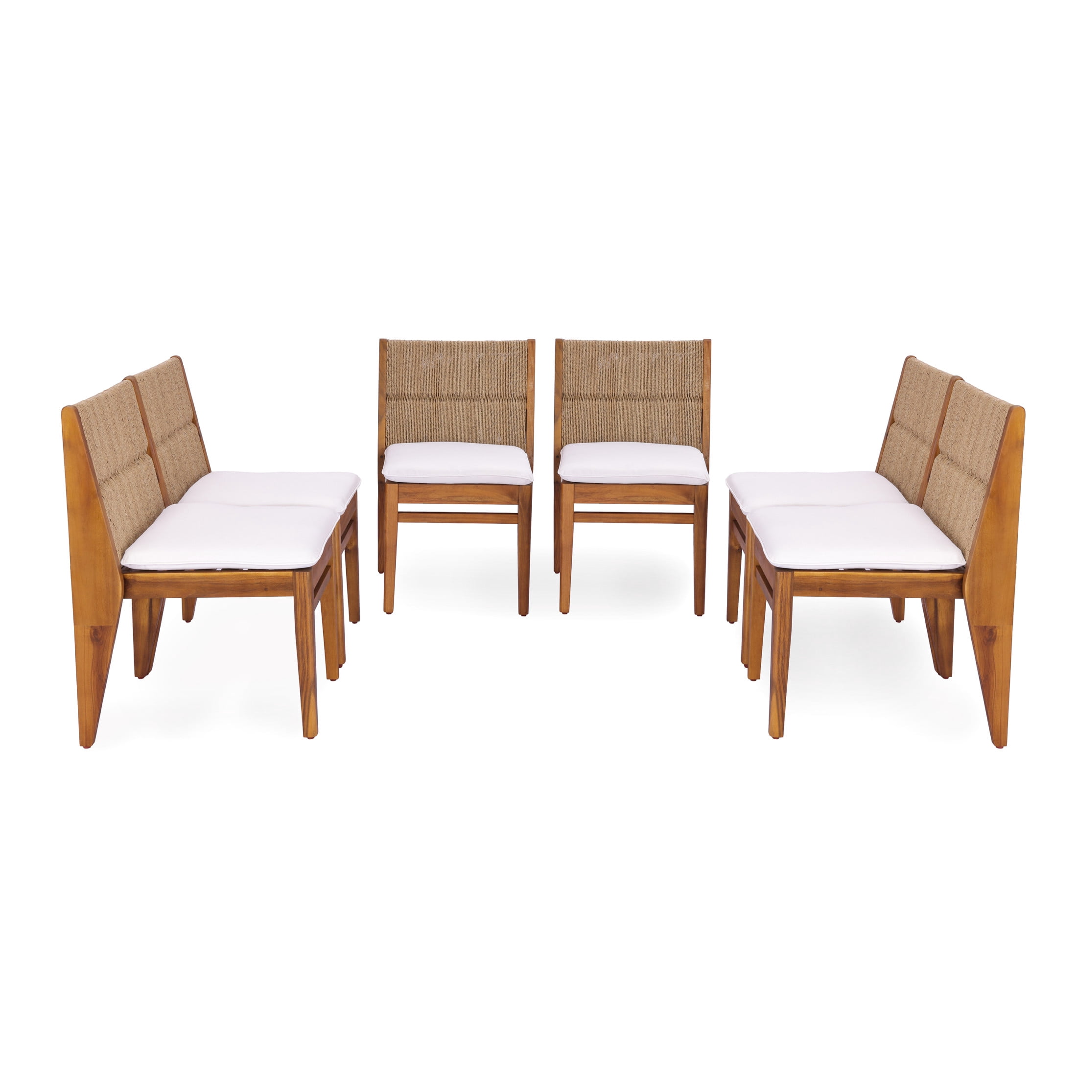 Christopher Knight Home Outdoor Wicker Armless Dining Chair, Acacia Wood with Cushions, Teak, Set of 6