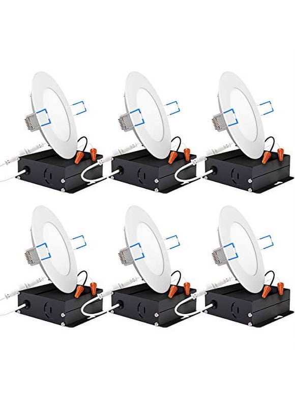 12 Pack Slim 6-Inch LED Recessed Lights - Canless Downlights, 4000K Cool White, Dimmable, Wet Location, ETL Certified