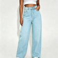 thumbnail image 2 of DJDLJWCJ Women Pull On Denim Jeans High Waist Straight Leg Baggy Pants Loose Fit Straight Casual Long Trousers Light Blue Size XXS, 2 of 5