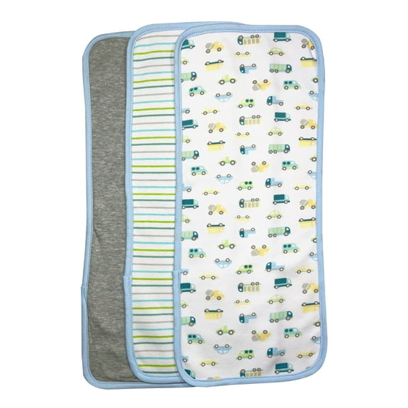 Spasilk Baby 3 Pack 100% Cotton Burp Cloths for Newborn Boys and Girls, Blue Cars, One Size