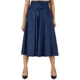 thumbnail image 4 of Bimba Navy Blue High Waist Denim Skirt a-line Smocked Waist Designer Chic Skirts, 4 of 9