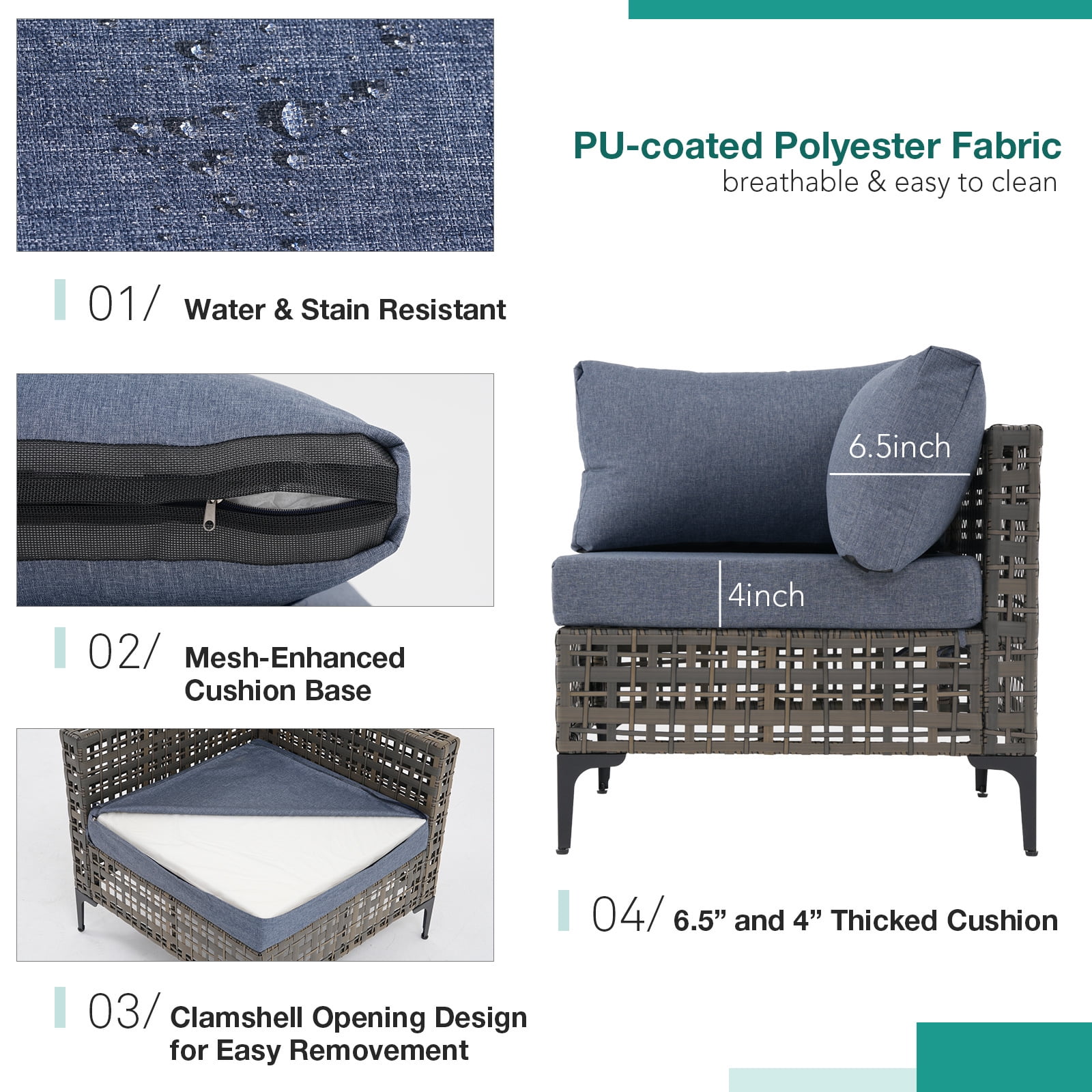 JOIVI 7 Pieces Patio Furniture Set, Outdoor Sectional Sofa Set with Cushion and Coffee Table, 7-Piece PE Rattan Conversation Set for Deck, Porch, Backyard, Denim Blue