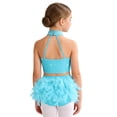 thumbnail image 5 of TiaoBug Kids Girls Dance Outfit 2-Piece Rhinestones Crop Top and Feather Tassel Skirt Latin Jazz Dancewear Blue Green 10, 5 of 6
