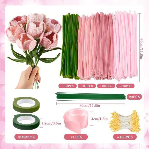 2026 All-Inclusive Craft Set: Chenille Stems, Floral Wire & Gardening Tape, Designed for Flower Bouquet Making & Creative Decor