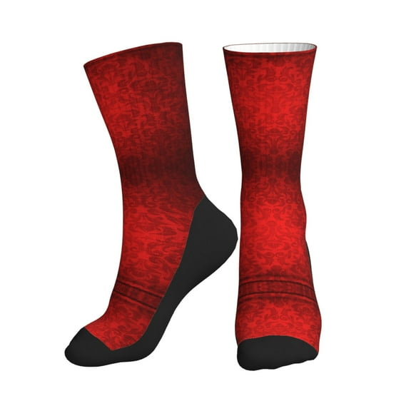Mens Womens Red Damask Hiker Cushion Crew Socks