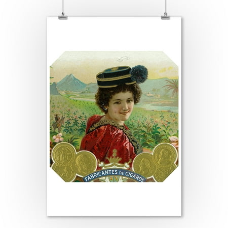 View of a Lady in a Tobacco Field Fabricantes de Cigaros Cigar Box Label (9x12 Art Print, Wall Decor Travel