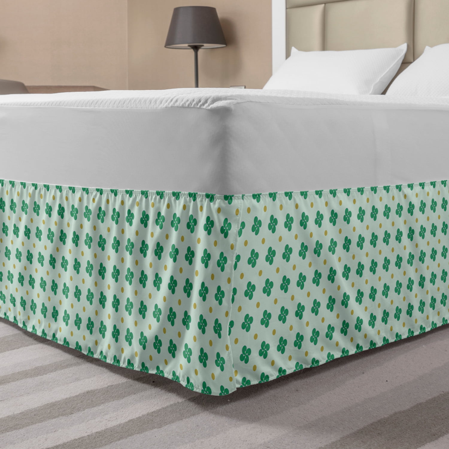 Floral Bed Skirt, Rhythmic Polka Dots and Shamrock Leaves Modern