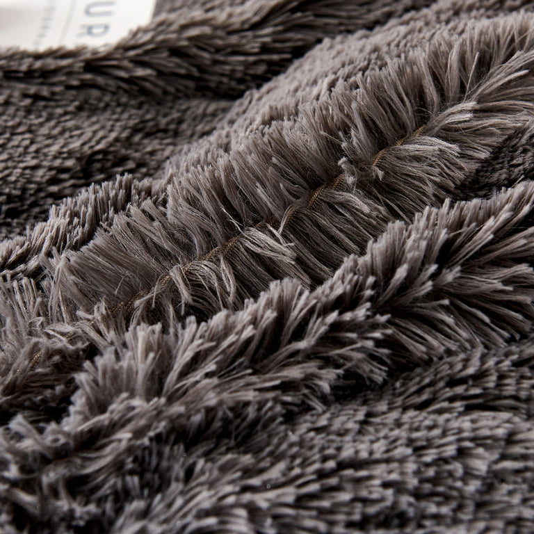 Realistic faux fur fabric, soft and silky effect – Black-dark-grey