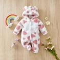 thumbnail image 2 of XDZJLR Kids Boys Girls Onesie Pajamas Flannel Hooded Romper Jumpsuit With Heart Print Lined Outfit Baby Toddler Winter Fall Home Outdoor Play Sleepwear Pink 12-18 Months, 2 of 9